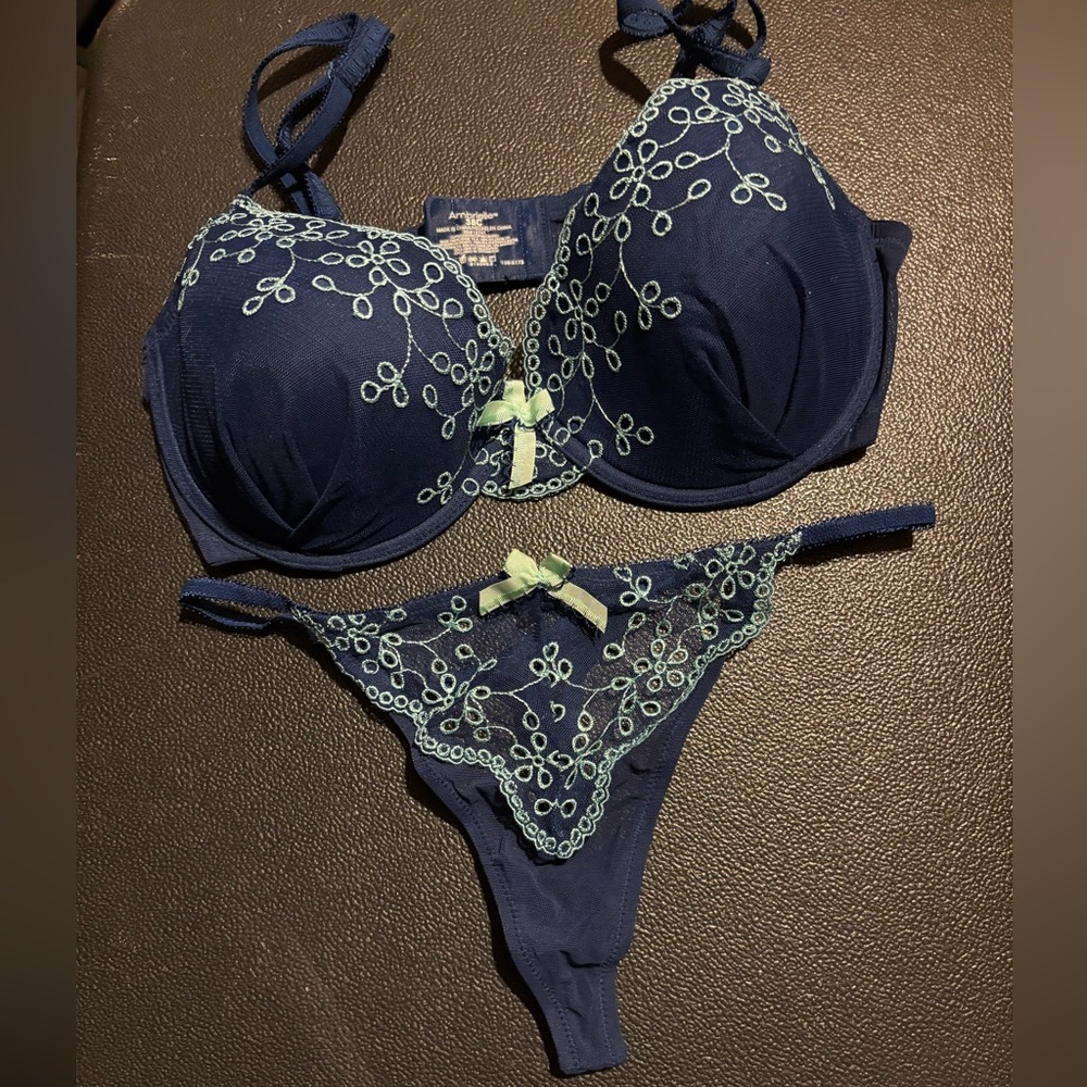 Navy Blue Lingerie Set with Embroidered Details